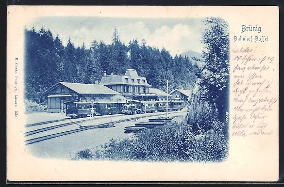 Cartoline postali: AK Brünig, Bahnhof-Buffet mit Bergbahn – Usato da Berlin venduto da bartko-reher