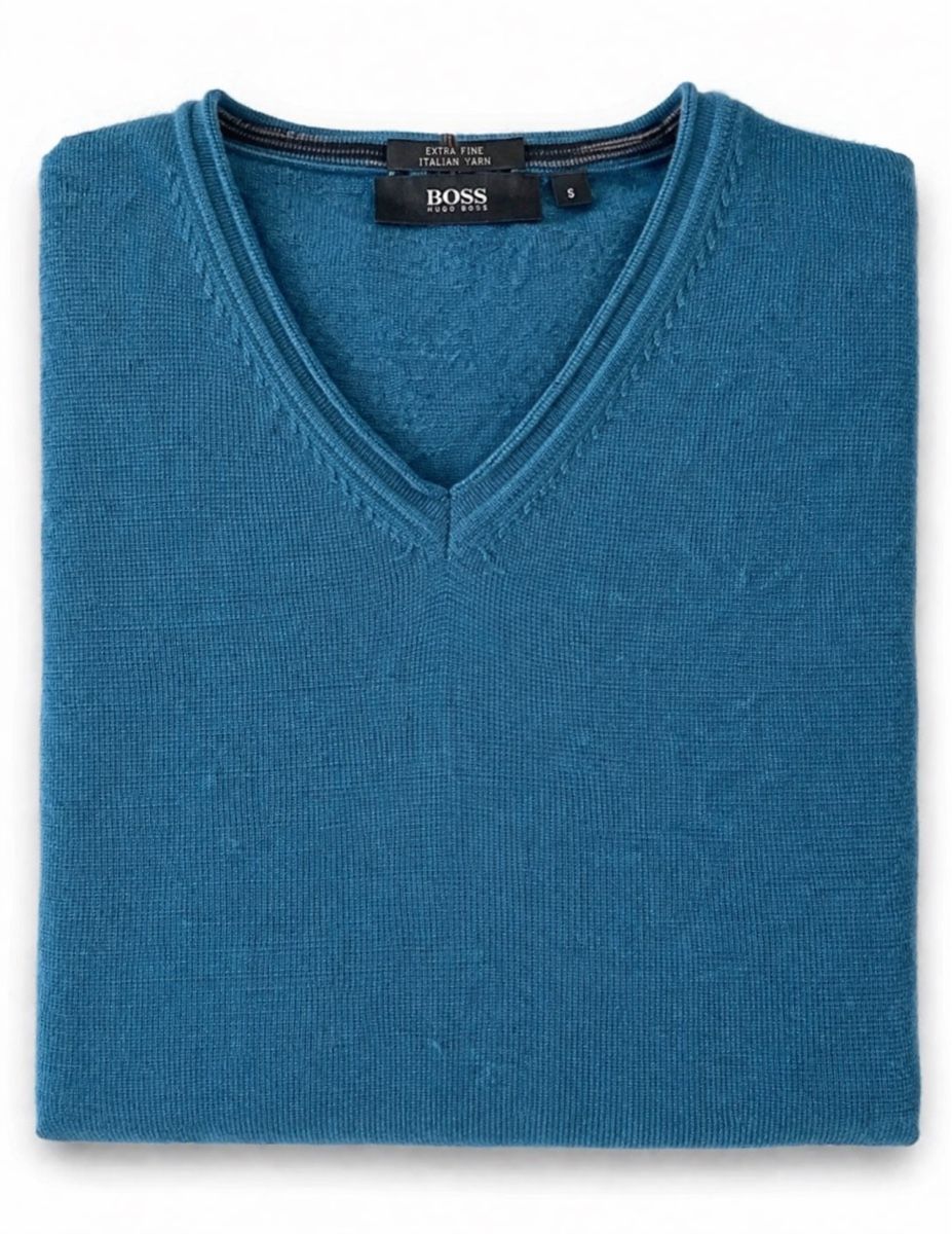 Maglioni & Felpe: Boss Merinowolle Strickpulli petrol – Usato da winterthur venduto da thalia07