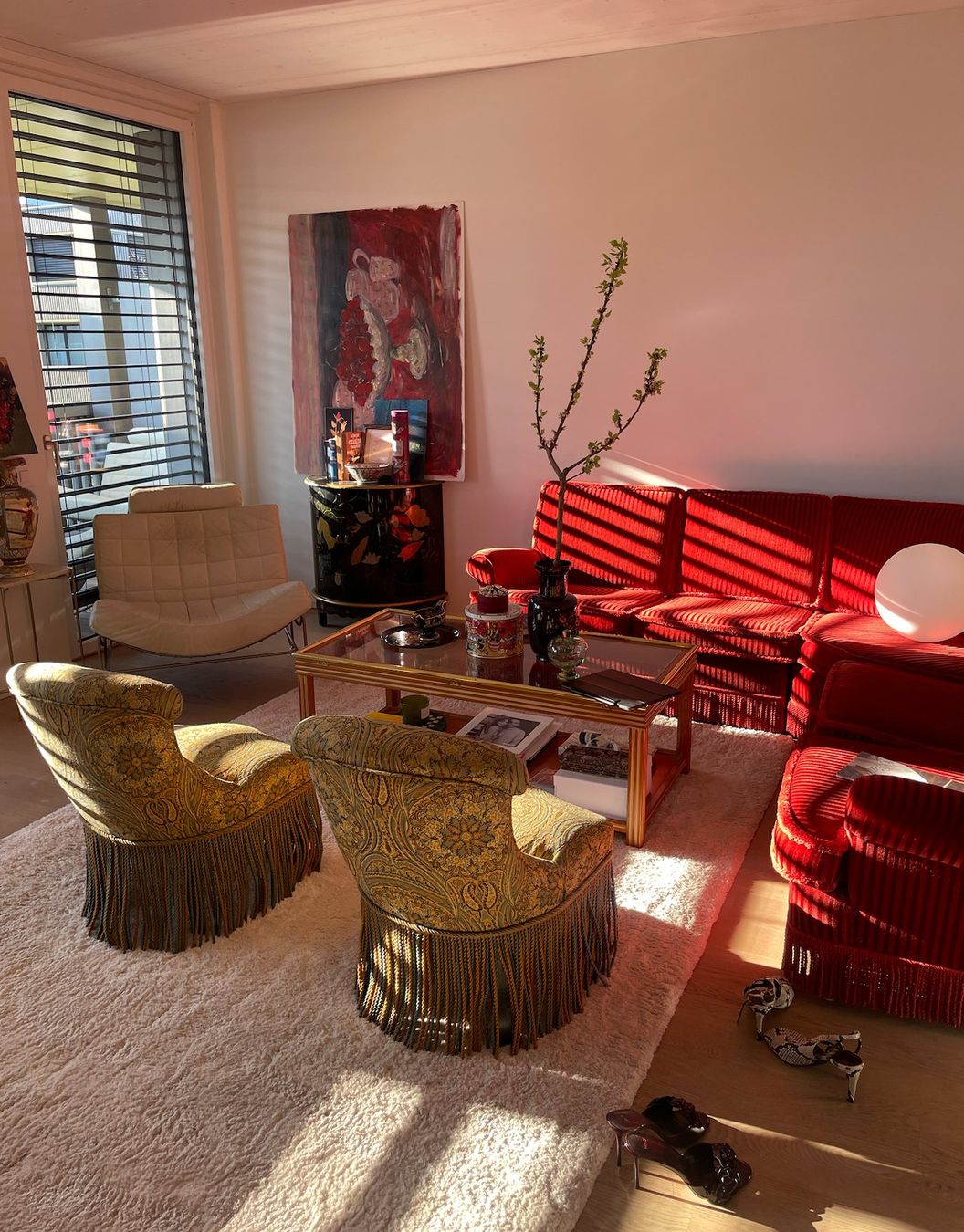 Sofas: Dänisches Ecksofa um 1960, in kirschrotem Möbelvelours – Neuf (Voir description) à Rotkreuz par Angelikiy