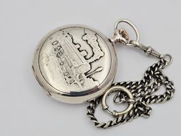 Invar Taschenuhr 800 Silber Eisenbahn Motiv