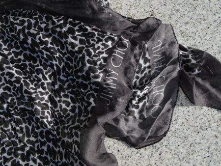 Schal Tuch Jimmy Choo Seide schwarz grau lang Foulard