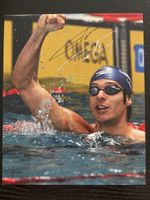 Signiertes Foto Flori Lang, Schwimmstar + Karte