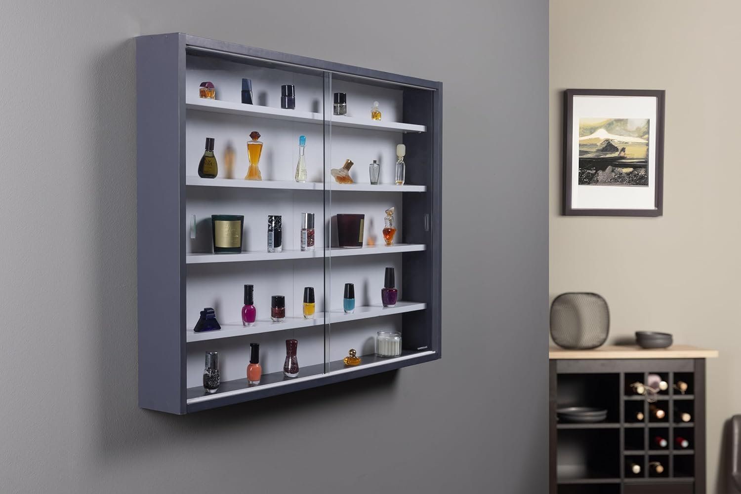 Vetrine: Sammlervitrine, Hängevitrine, Wandregal, Glasvitrine - Grau – Nuovo e nell'imballaggio originale da Fislisbach venduto da IboTrade