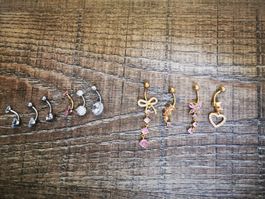 Bauchnabelpiercing Set Goldfarben 10 Stück mit Anhänger neu