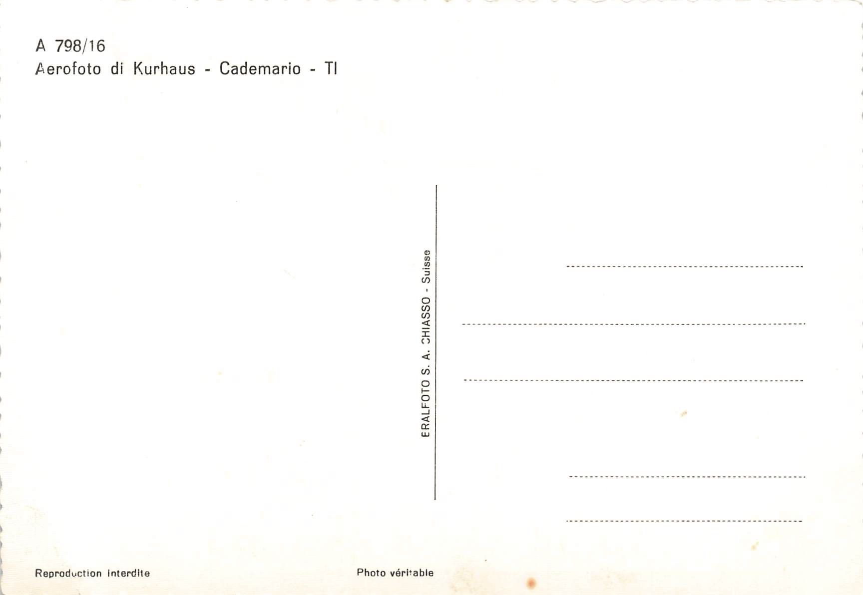 Cartoline postali: Aereo foto Cademario – Usato da Biasca venduto da Blenio71 1