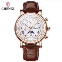 Chenxi Herrenuhr Tag/Nachtphase Chronograph Lederarmband