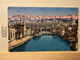 AK von Zürich mit Bergpanorama