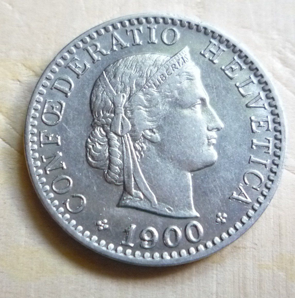 Alle Münzen: 20 Rappen 1900, stgl, Kat. CHF 250.-- – Gebraucht aus Rieden SG von Sammelfreund