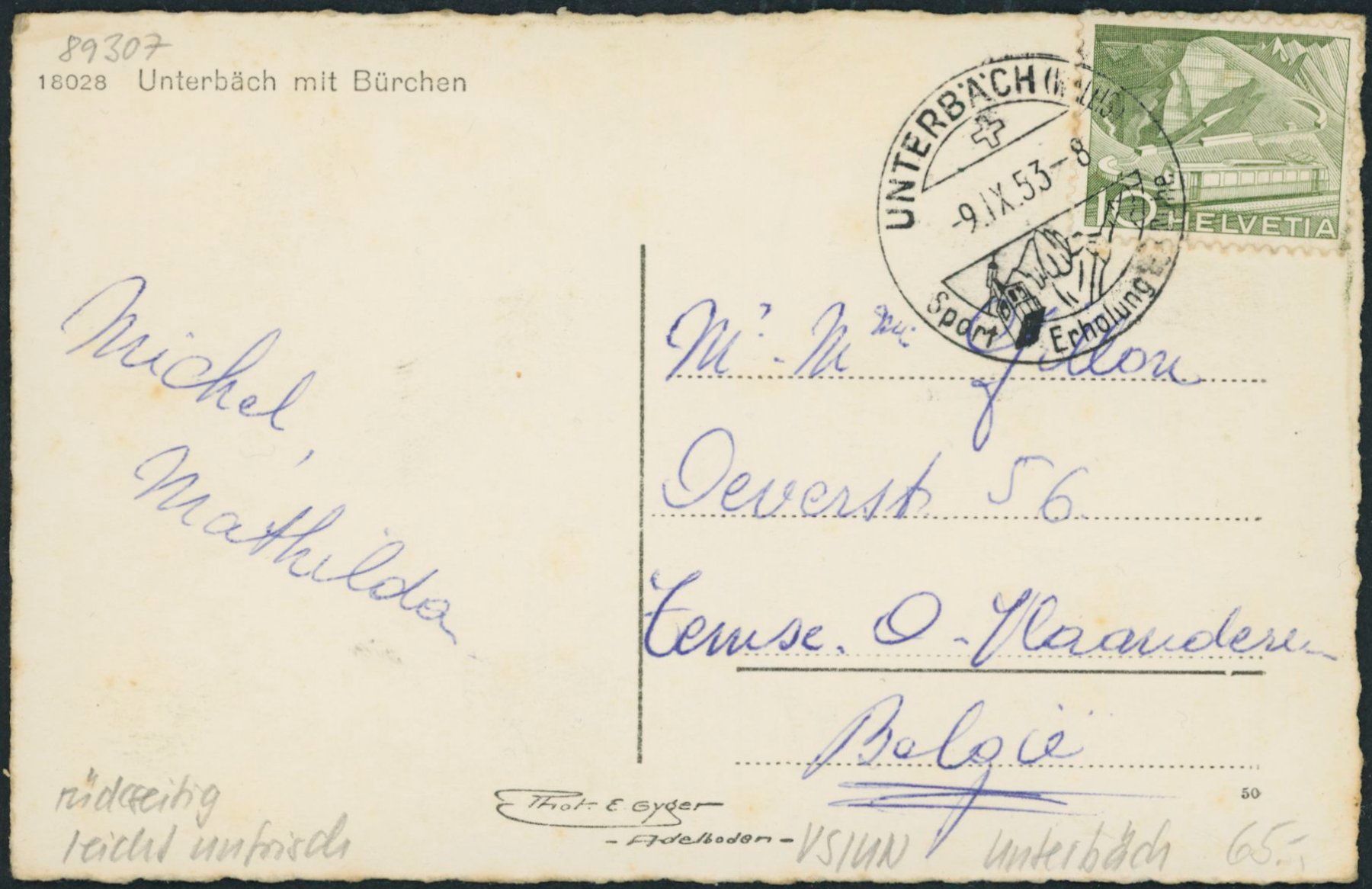 Cartoline postali: VS Unterbäch – Usato da Schindellegi venduto da stationary 1
