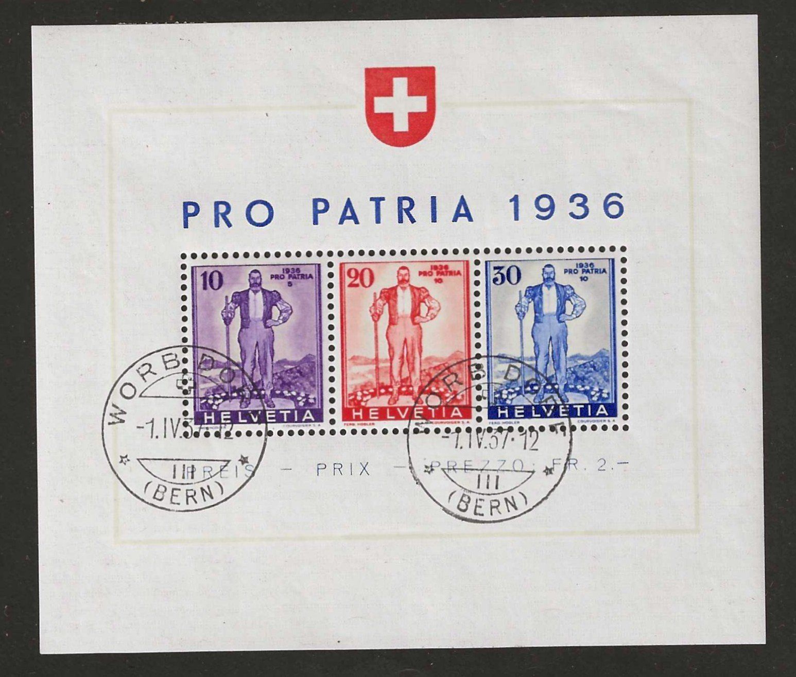 Tutti i francobolli: 1936 : Pro Patria Block W8 : KP 300.-- – Usato da Gümligen venduto da Geniusbuy