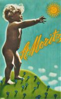 ST.MORITZ KIND + SONNE 1933 Original Plakat