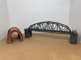 3er Set H0 Bogenbrücke mit Pfeiler und Tunnel