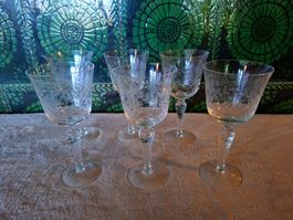 6 schöne, Vintage Rotweingläser, geschliffenem Kristalkglas