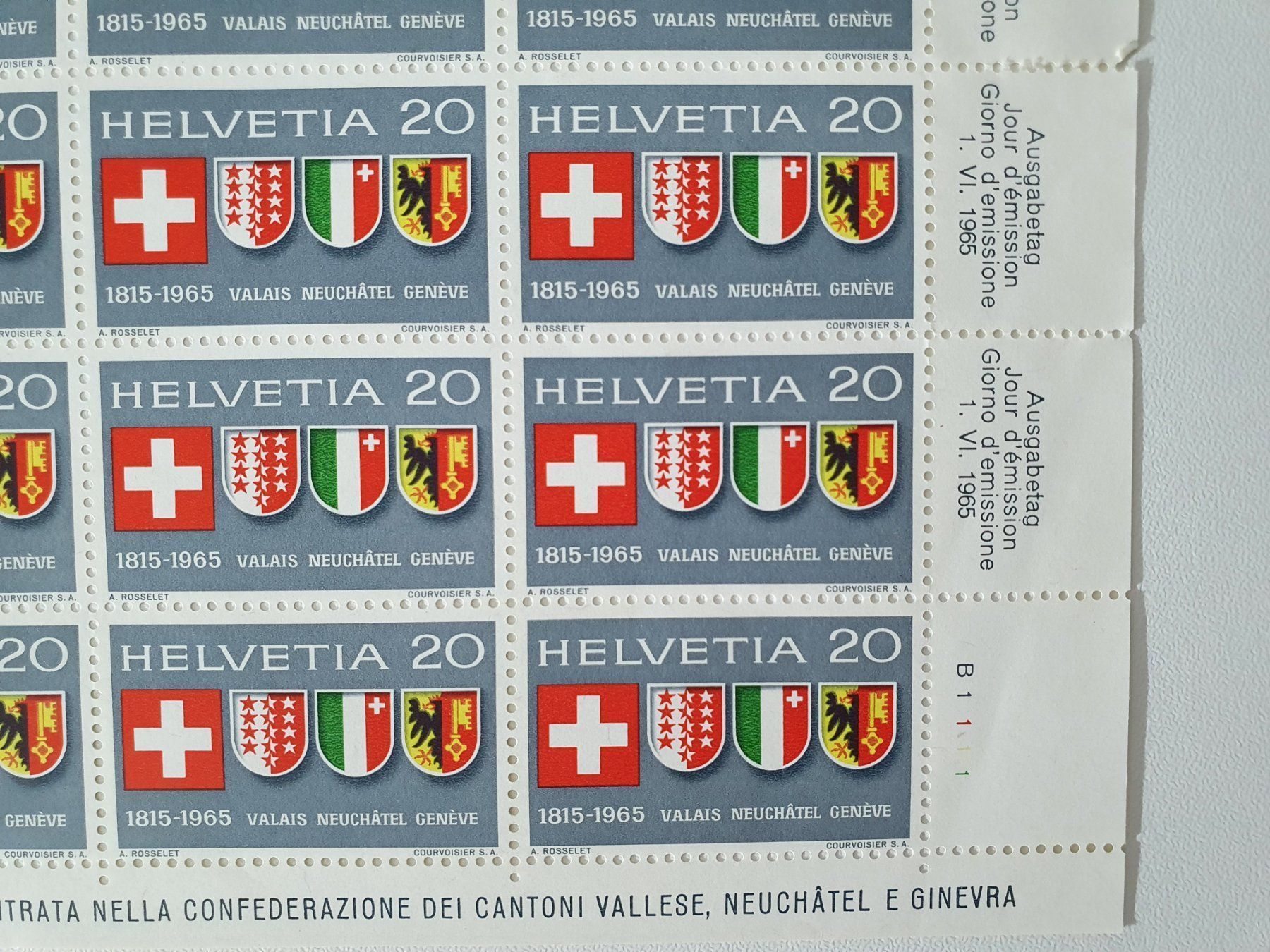 Tutti i francobolli: 150 Jahre Eintritt 3 Stände 1965, Originalbogen – Nuovo (secondo la descrizione) da Uster venduto da Posaunus 1