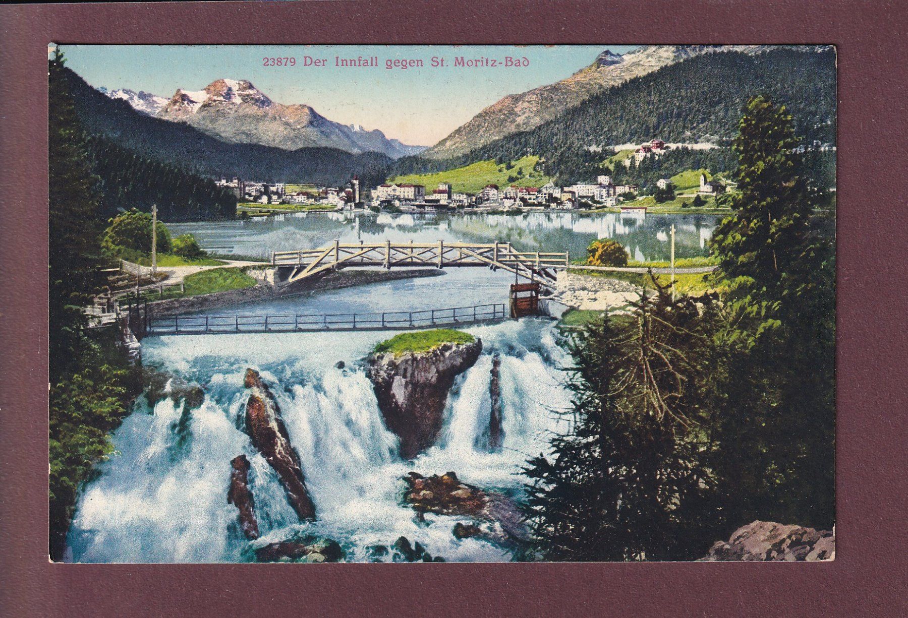 Cartoline postali: ST. MORITZ-BAD - Innfall - 1919 – Usato da Pully venduto da nicecards