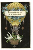 Karte als Zeichen der Freundschaft - Ballon - Präge-Litho