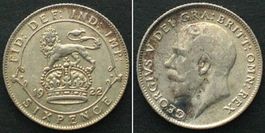 England GROSSBRITANNIEN 6 Pence 1922 GEORGE V. Silber vz