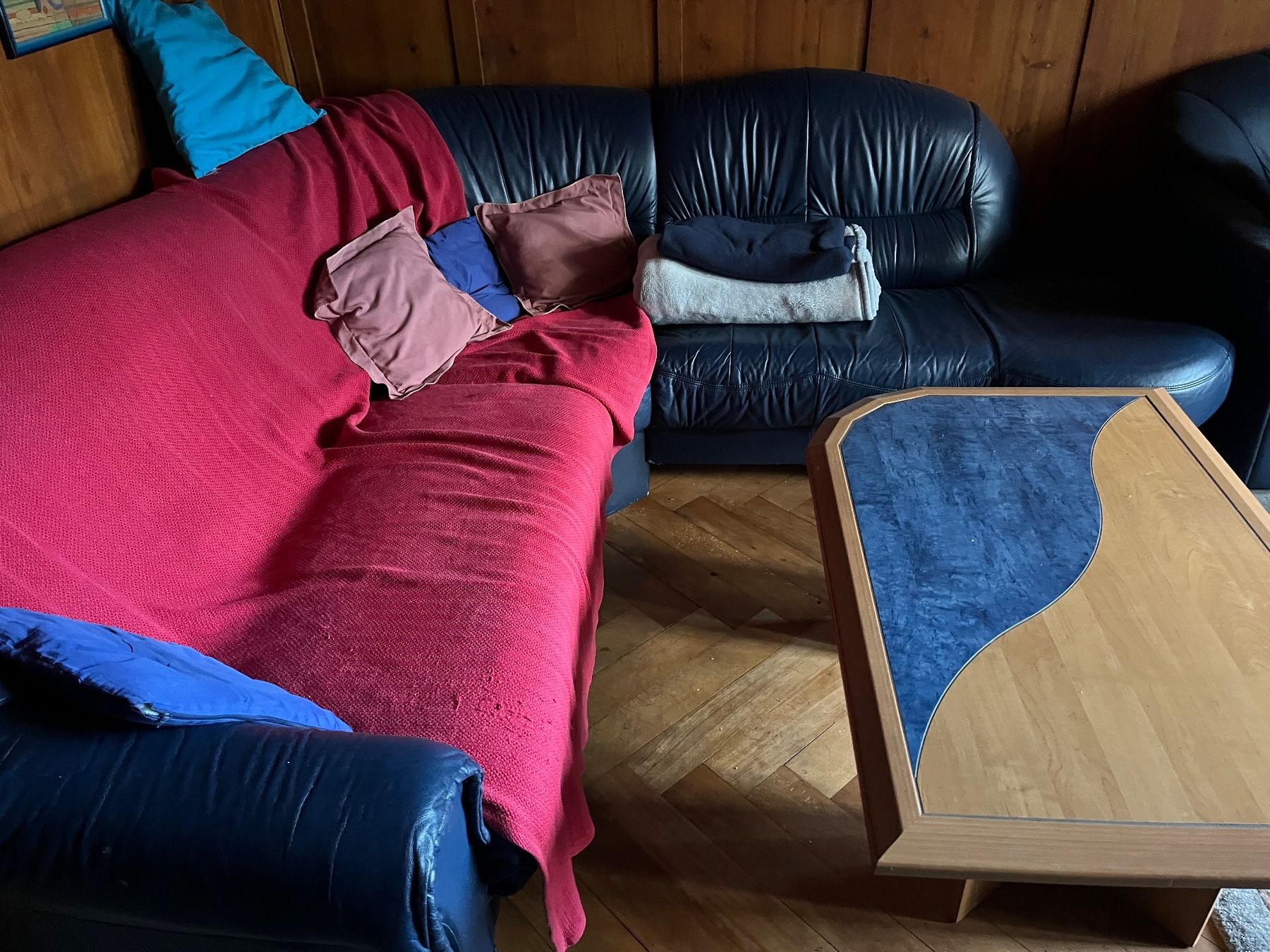 Divani: Eck-Sofa mit Sessel und Hocker, dunkelblau – Usato da Wetzikon ZH venduto da papi1899 1