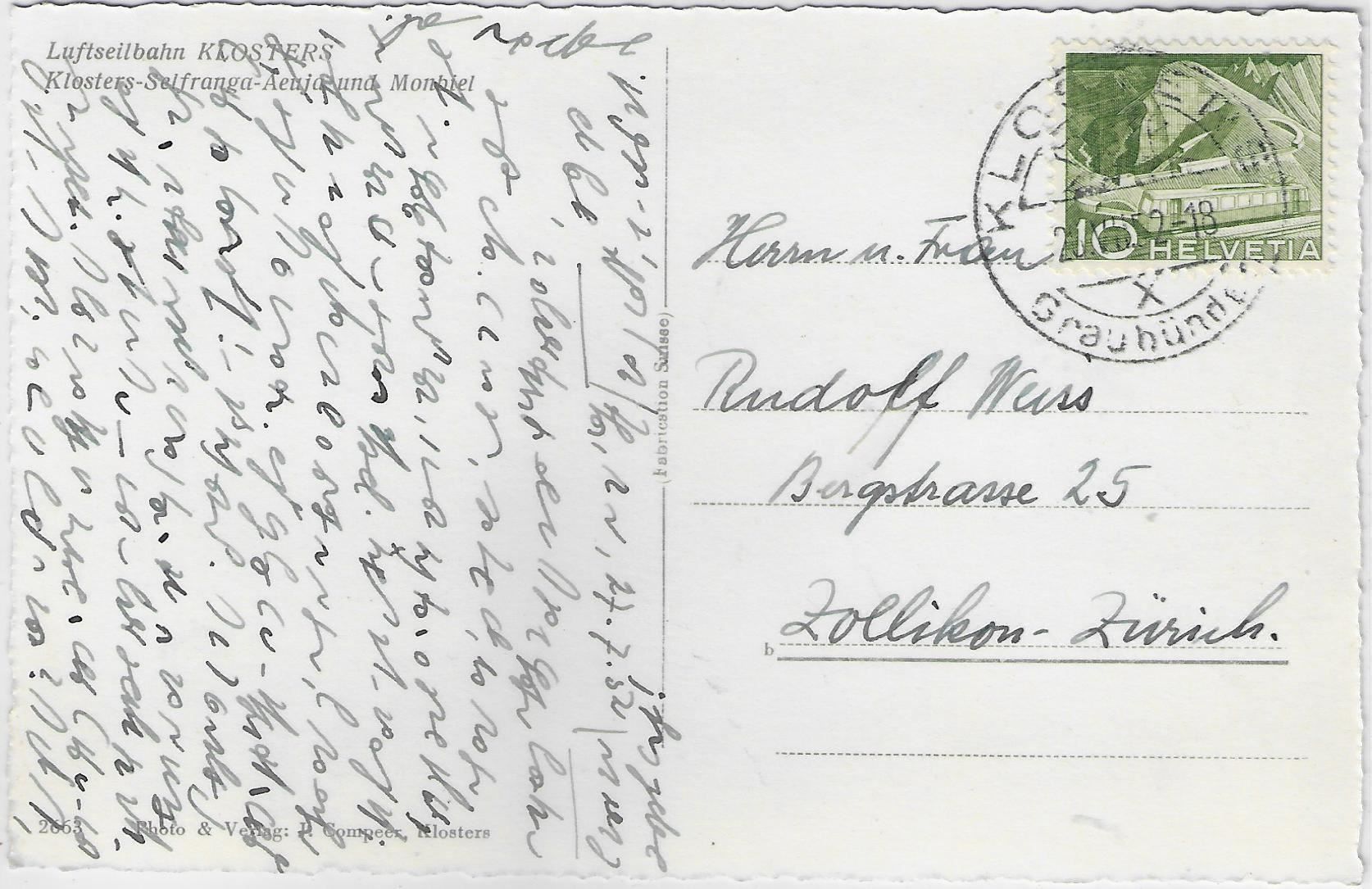 Cartoline postali: Klosters - Luftseilbahn Selfranga-Aeuja – Usato da Ettingen venduto da Kartenplanet 1