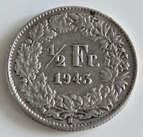 50 Rappen 1943 B Helvetia Münze CHF guter Zustand