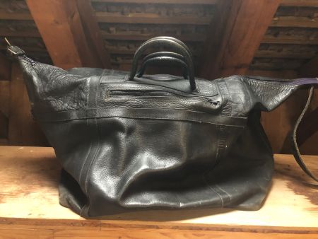Grosse schwarze Ledertasche / Reisetasche Vintage