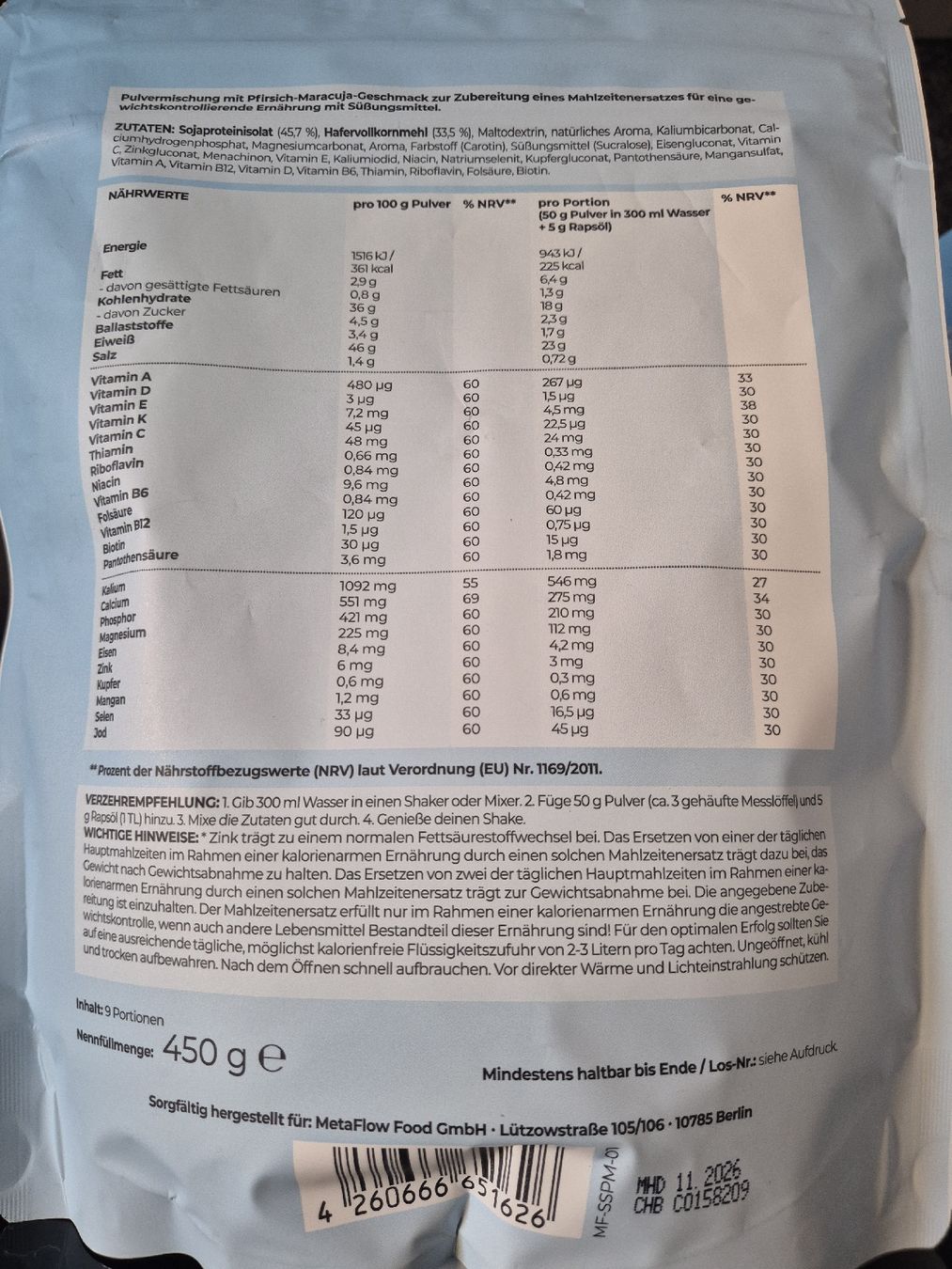Lebensmittel & Spezialitäten: Metaflow Stoffwechselshake Peach Passion Fruit 450g – Neu und originalverpackt aus Wangen b. Olten von Dalistyle83 1