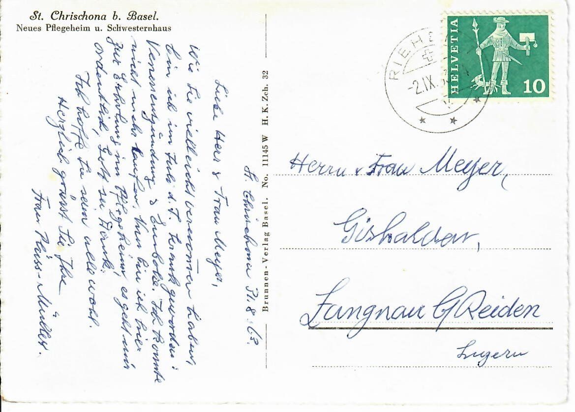 Cartoline postali: St. Chrischona b. Basel – Usato da Hochdorf venduto da Ziegel-16 1