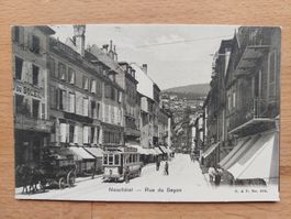 AK Neuchatel mit Tram belebt