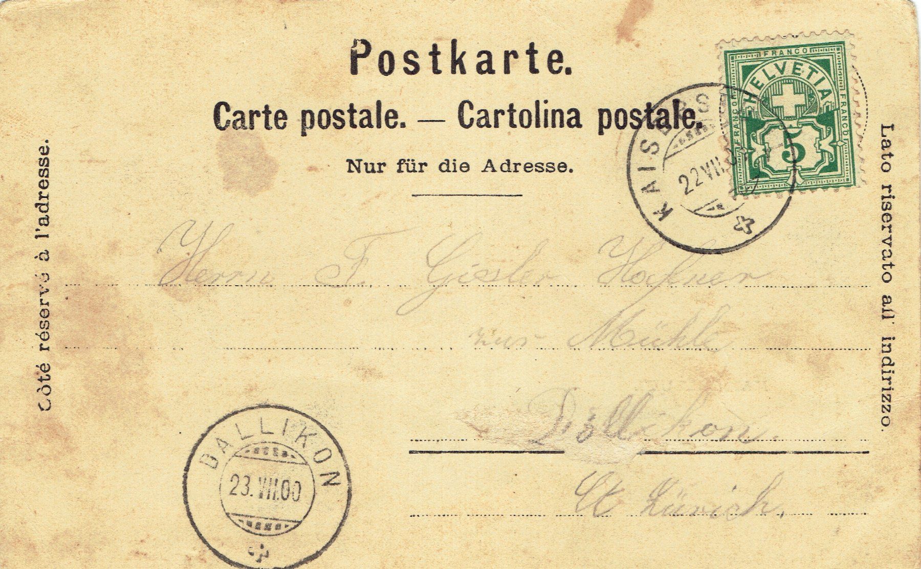 Ansichtskarten: Kaiserstuhl AG, um 1900 – Gebraucht aus Otelfingen von Schmitte9 1