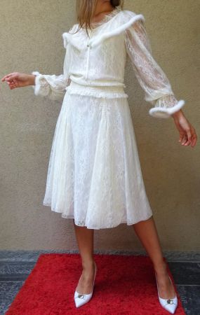 BLUMARINE Abito in pizzo 96% SETA! DECORATO VISONE! tagl.42