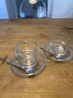 2 Espressotassen aus Glas mit Löffel, neuwertig!