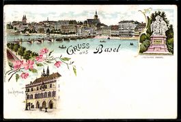 Lithographie Basel, Rheinpartie, Das Rathhaus, Strassburger 