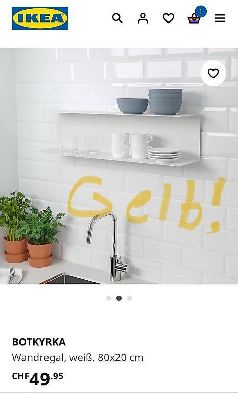 Ikea Scaffali: BOTKYRKA Wandregal gelb 80x20cm – Nuovo e nell'imballaggio originale da Winterthur venduto da chmeier2
