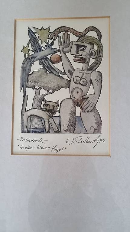Poster & Bilder: W. Aulbach, grosser blauer Vogel – Gebraucht aus Zürich von Reimann3 1