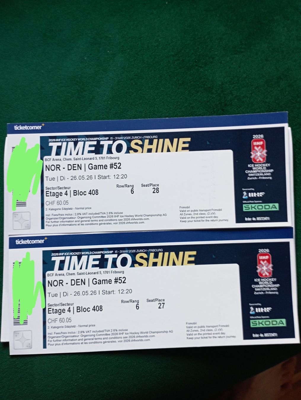 Biglietti: 2x Sitzplatzticket NOR - DEN Game #52 – Nuovo (secondo la descrizione) da Boécourt venduto da arnaud2855