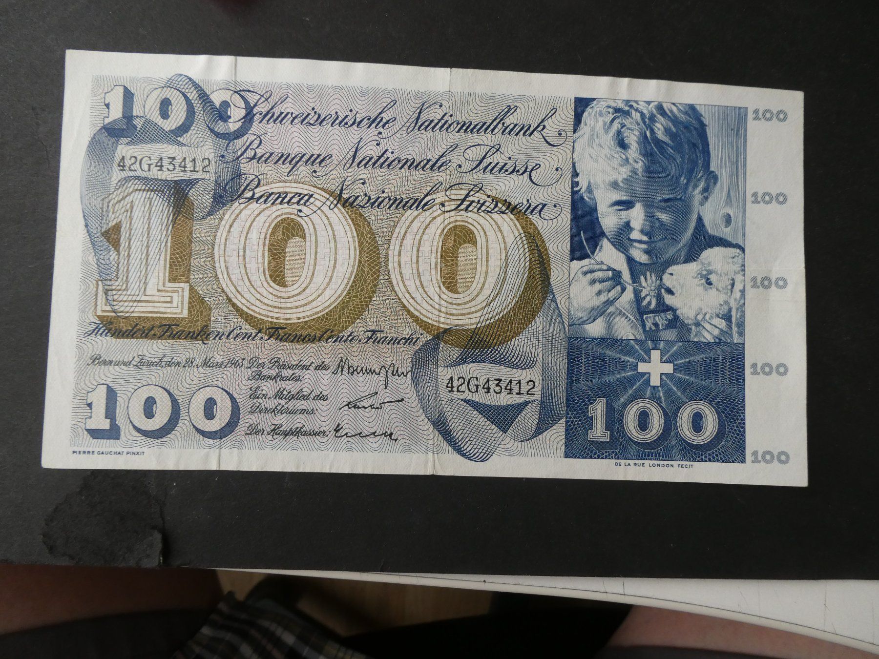 Billets de banque: Schweiz 1963, 100 Franken – D'occasion à Hinterforst par Rohusri