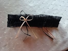 Strumpfband Millesia Piege Spitze Tüll Schwarz Schleife