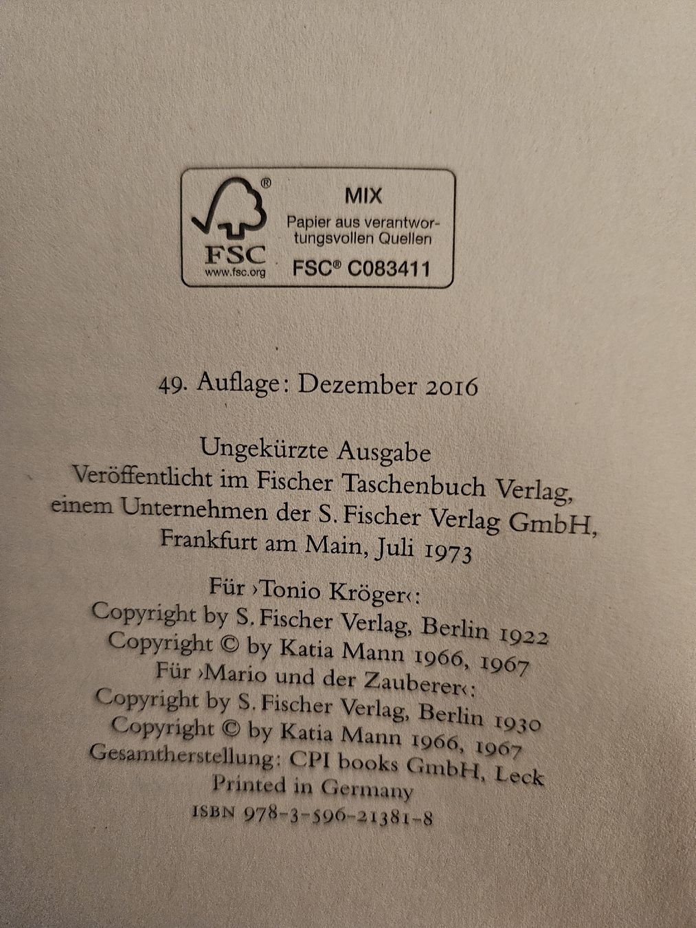 Bücher: Thomas Mann Tonio Kröger Mario u der Zauberer – Neu (gemäss Beschreibung) aus Anwil von tamoos 5