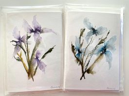 2-er Set Aquarell-Kunstkarten, handgemalt, Grusskarte, Kunst