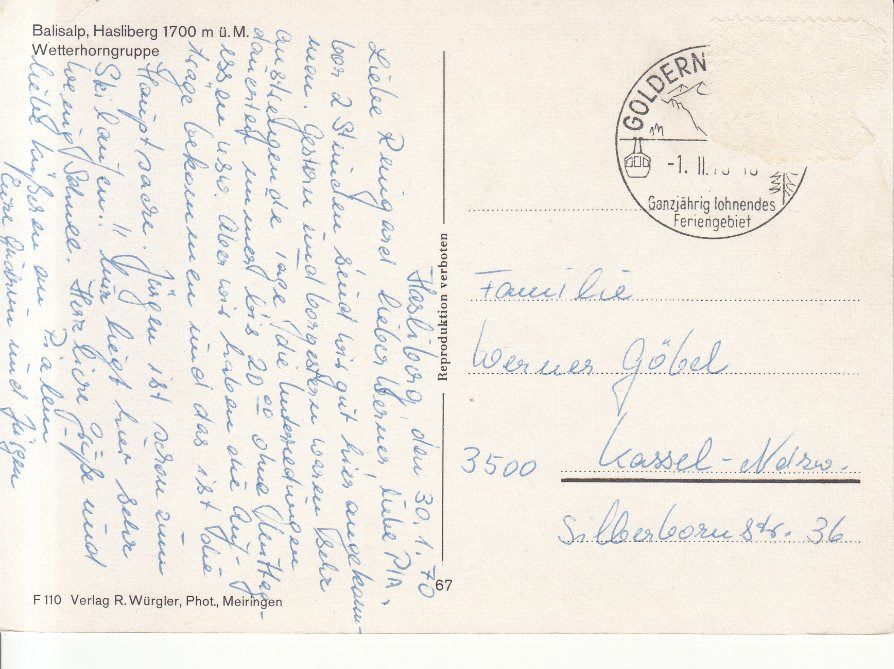 Cartoline postali: Balisalp 1970 – Usato da Bürglen TG venduto da StampGraf 1