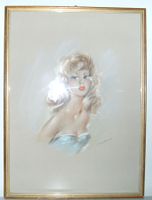 Pin-up Girl schönes Pastellbild  Original. sign. 50.-60.er