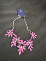 Halskette mit rosa Blueme-Aahänger, Goldfarbig, Neu!