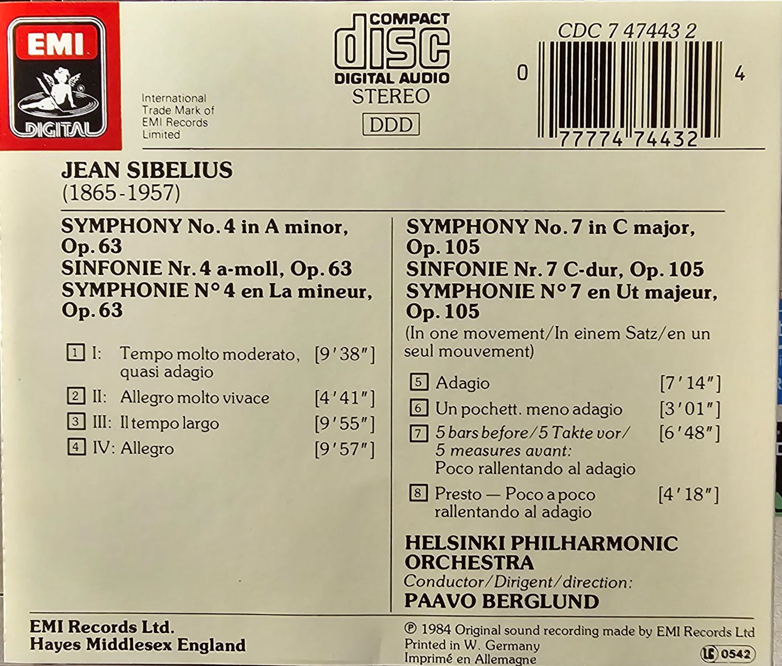 CD: Sibelius, Helsinki Philharmonic Orchestra - Symphony No. 4 I – Usato da Wahlen b. Laufen venduto da Cg10 1