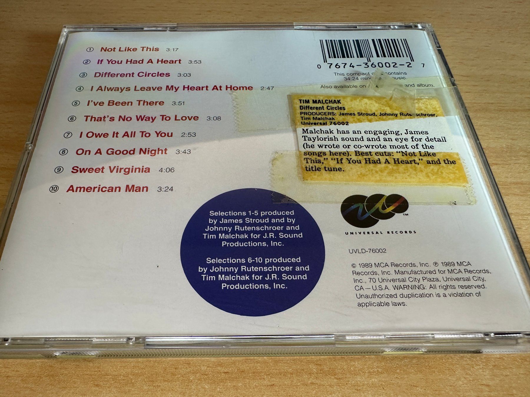CD: Tim Malchak – Different Circles – Usato da Rikon im Tösstal venduto da Alpenmutz 1