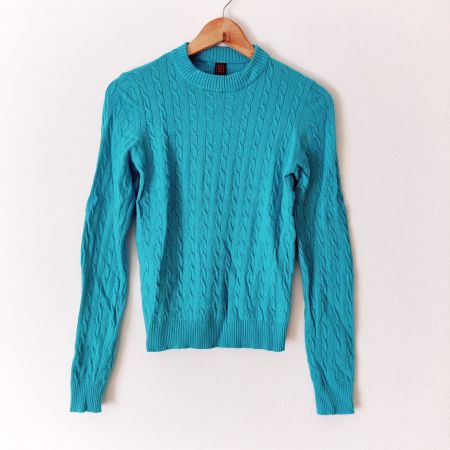 STEFANEL Zopfstrick Muster Wolle Pulli Pullover türkis Gr.XS
