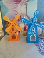 Schöne Deko-Windmühlen  Handbemalt (Orange & Blau)