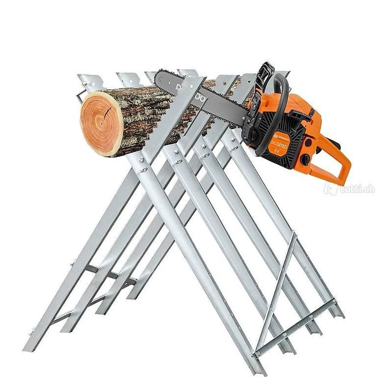 Produktbild von Sägebock Verzinkt Klappbar – 3 Zahnhalter, 150 Kg Tragkraft, Für Stämme Bis 23 Cm, Platzsparend Für Garten & Werkstatt