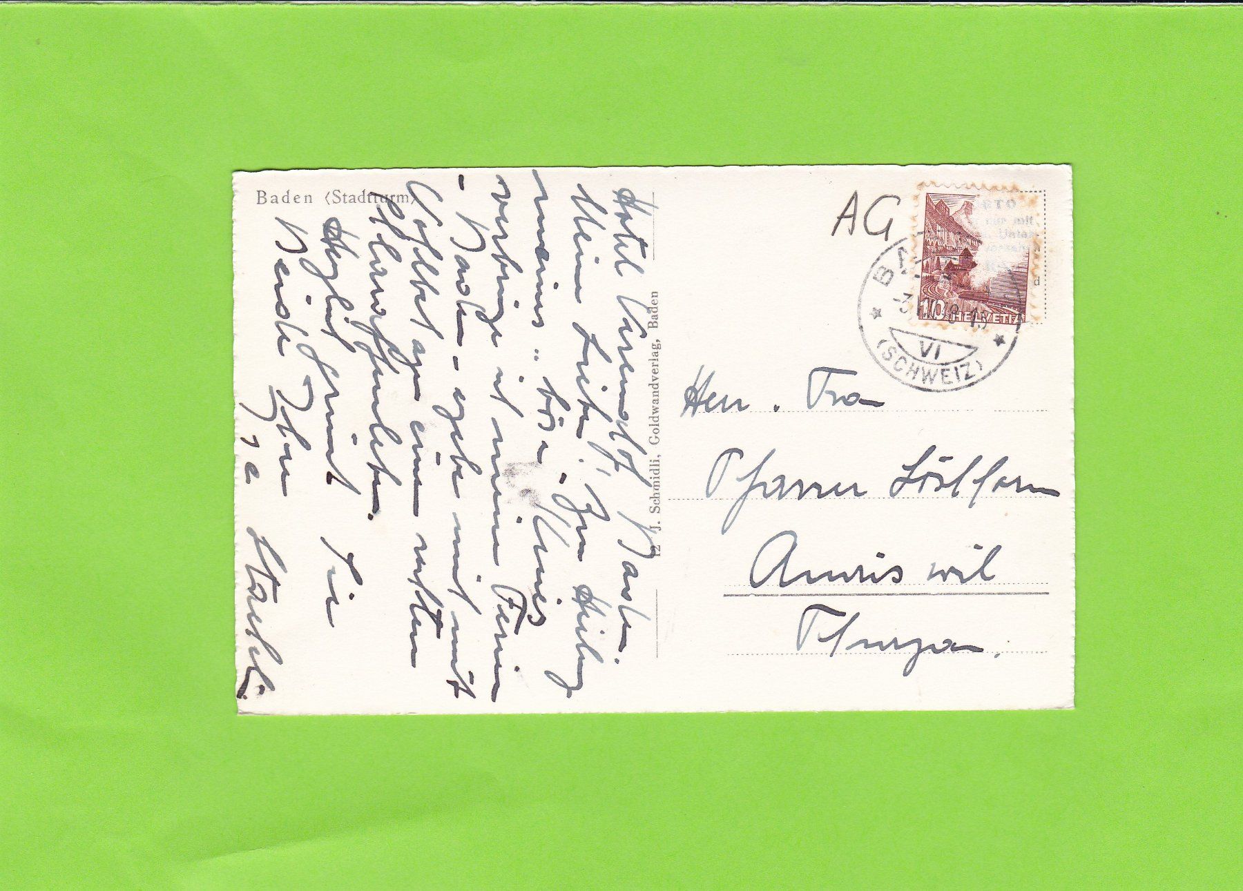 Cartoline postali: Baden.- Stadtturm – Usato da St. Peterzell venduto da neckertal 1