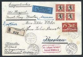 Flugpost Schweiz 1929 Basel Zürich München Luftpost