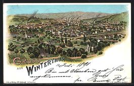 Lithographie Winterthur, Panorama, 1898